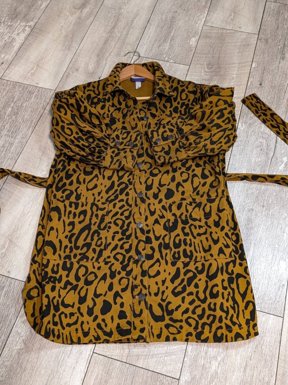 Future Collective Brown Leopard Utility Denim Shirt Dress 10 Safari Streetwear - Picture 9 of 16